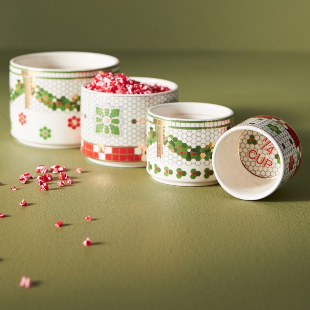 Anthropologie Bistro Tile Festive Measuring Cups - Green and Red